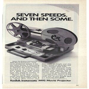 1967 Kodak Instamatic M95 Movie Projector Seven Speeds Vintage Print Ad/Poster